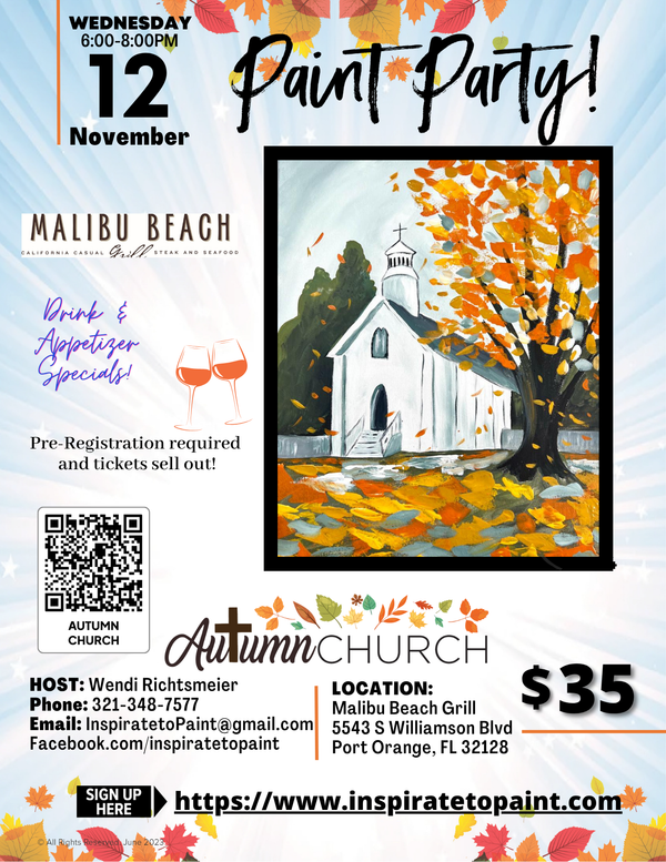 IN PERSON Paint Party -  Autumn Church - Malibu Beach Grill - November 12th