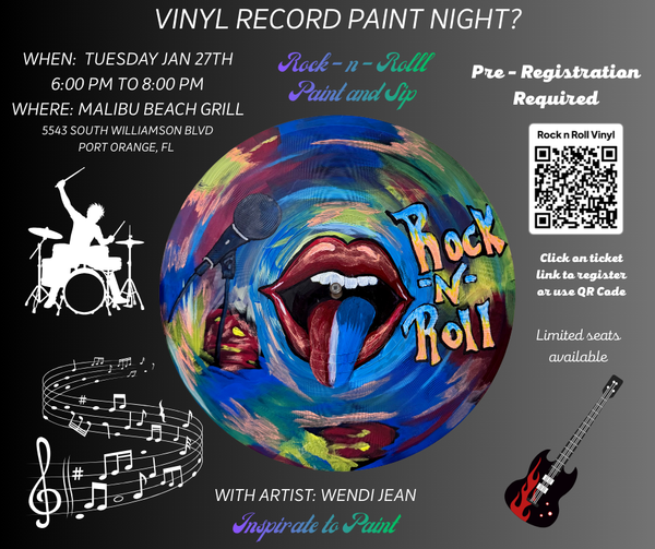 IN PERSON Paint Party - Rock n Roll Vinyl record - Malibu Beach Grill - January 27th 2026